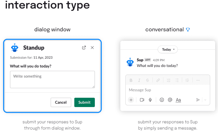 Interaction type choice