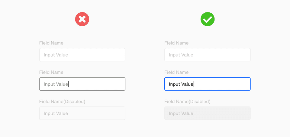 Clearly distinguish between different states of input fields UI