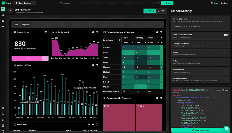 Draxlr dashboard