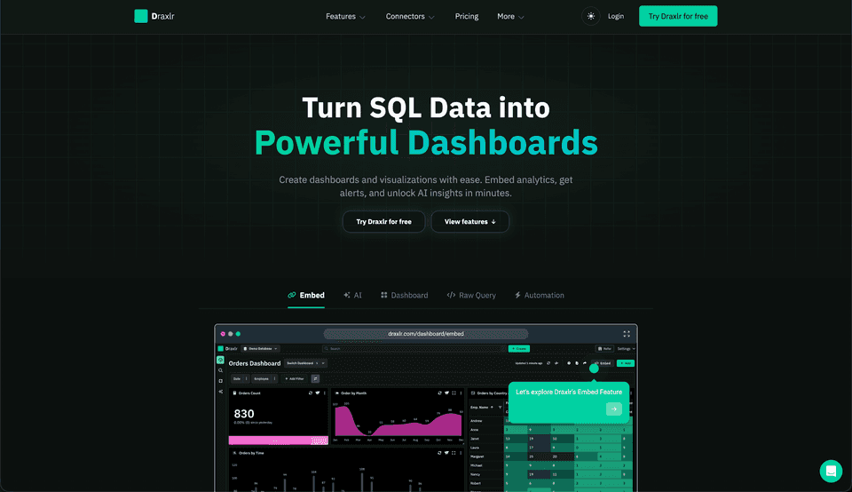 Draxlr dashboard
